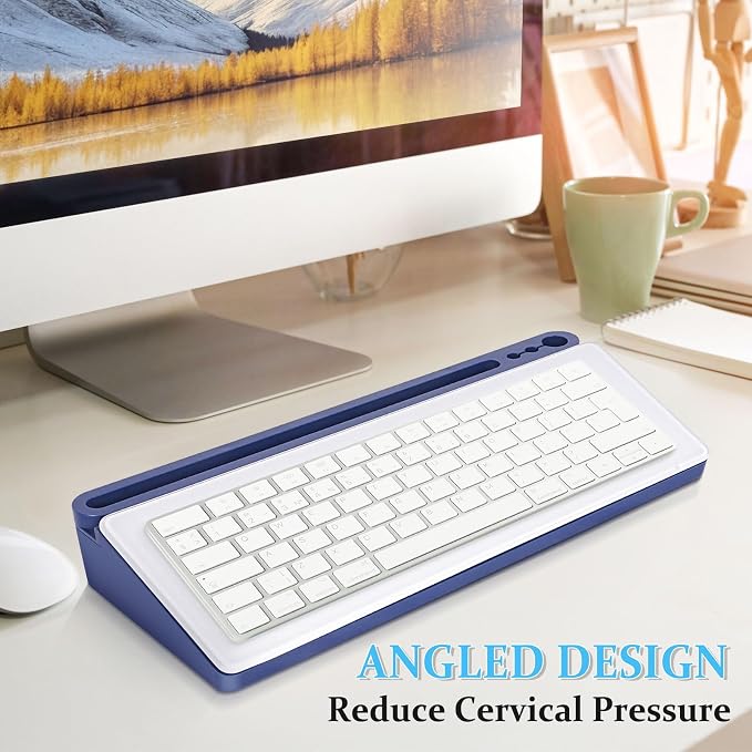 DOLLAR BOSS Glass Desk Whiteboard Small Dry Erase Board Desktop White Board with Storage Drawer Computer Keyboard Stand Desk Organizer Office Accessories School Supplies with 4 Markers 1 Eraser, Blue