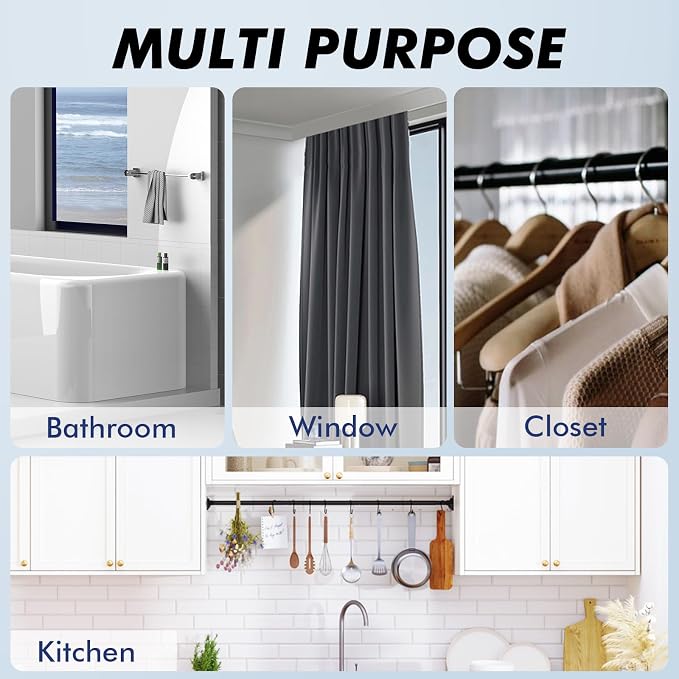 Black Shower Curtain Rod Tension 30 to 80 Inch,1 Inch Diameter Adjustable Tension Curtain Rod No Drilling,Shower Rods for Bathroom,No Rust