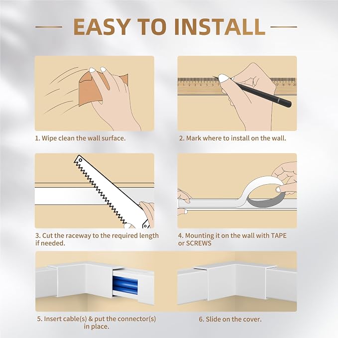 Delamu Cable Hider, 315in Cord Covers for Wires on Wall, One-Cord Cord Hider, Paintable Wire Hiders Wire Covers for Cords, Cable Management for Hiding 3-4 Wires, 20x L15.7 W1.18 H0.60in, White