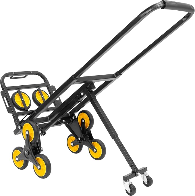Mount-It! Folding Hand Truck and Dolly, Heavy-Duty Luggage Trolley Cart with Telescoping Handle and Rubber Wheels, Silver, Black, Yellow, (130 Lb Capacity)