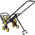 Mount-It! Folding Hand Truck and Dolly, Heavy-Duty Luggage Trolley Cart with Telescoping Handle and Rubber Wheels, Silver, Black, Yellow, (130 Lb Capacity)