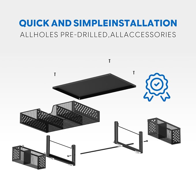 Simple Trending Desk Organizer and Accessories, 2-Tier Computer Monitor Stand Riser with Drawer & 2 Pen Holders, Office Desk Accessories & Workspace, Laptop & Printer Stand for Desktop, Black