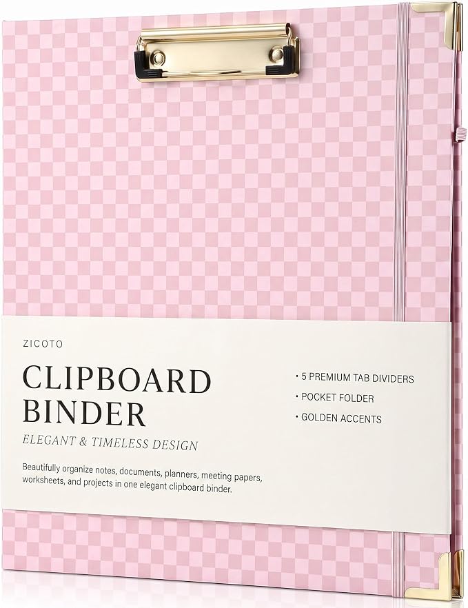 Aesthetic Clipboard Binder with Dividers - Document Organizer and Clipboard Folder for Work - Sturdy 3 Ring Binder & Planner Folio for Streamlined School Projects, Notes and Daily Office Productivity