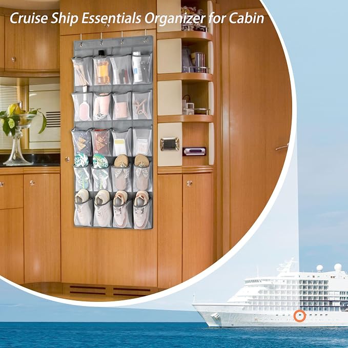 F-color Over the Door Organizer for Cruise - 20-Pocket Hanging Organizer | Tool-Free Mount with 4 Metal Hooks, See-Through Mesh Pockets, Lightweight & Foldable, Space-Saving for Travel and Daily Use