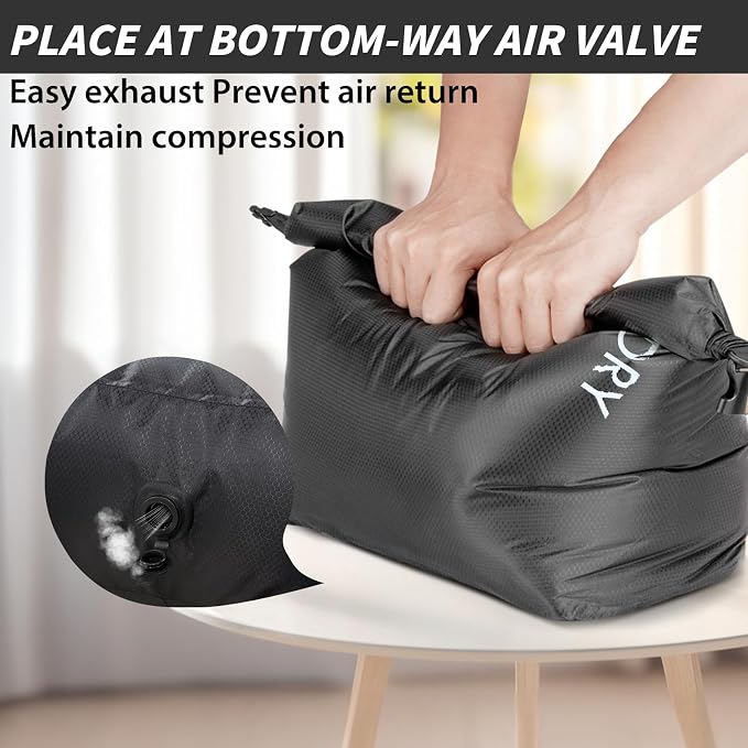 Compression Travel Laundry Bag for Dirty Clothes, Pump-Free Laundry Bag for Suitcase & Dorm, Waterproof Wet Dry Clothes Organizer, Large Capacity Space Saving Travel Bag (1 Pcs) Black