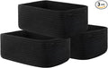 Small Woven Basket, 13.5 x 9.5 x 5 Inches, Storage Basket for Organizing, Cute Small Rope Shelf Closet Cube Storage Bins Baskets for Shelves, Dog Toy Gift Baskets Empty, 3 Packs, Black