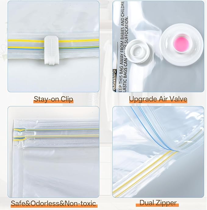 Travel Vacuum Storage Bag with Rechargeable Cordless Pump, 15 Pack Vacuum Seal Space Saver Bags for Clothing Clothes Luggage & Suitcase Compression Packing