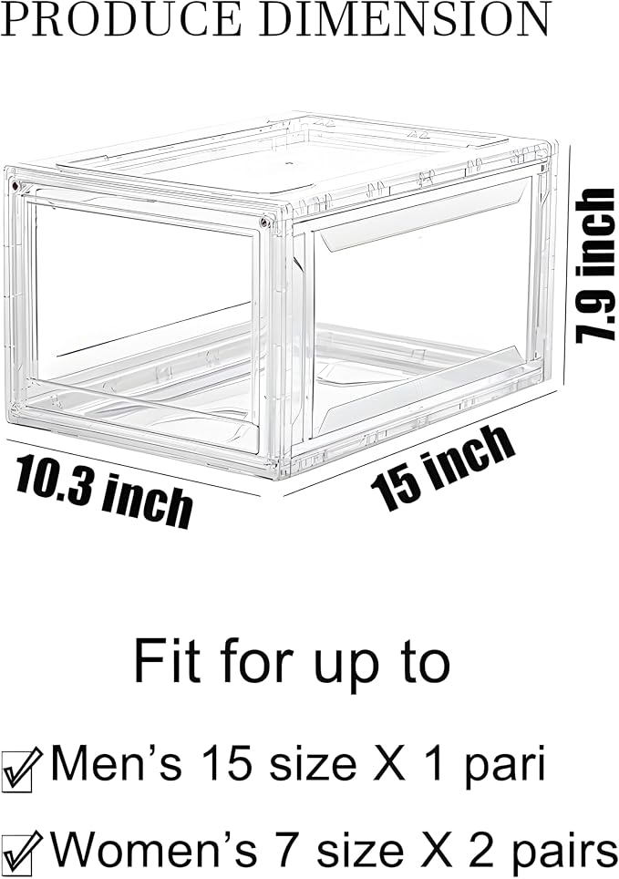 MMBABY 12 Pack Acrylic Clear Shoe Boxes, Ultra Clear Stackable Sneaker Display Cases with Magnetic Door, Professional Grade Shoe Display Case for Sneakers & Boots, Fits Up to US Men's Size 15