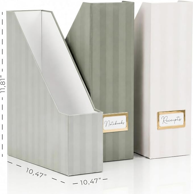 Beautiful Magazine Holder Set of 3 - Sturdy File Holder to Organize Your Desk or Shelves - The Perfect Office & Work Storage to Effortlessly Arrange Your Paperwork, Files, Magazines, Books or Binders