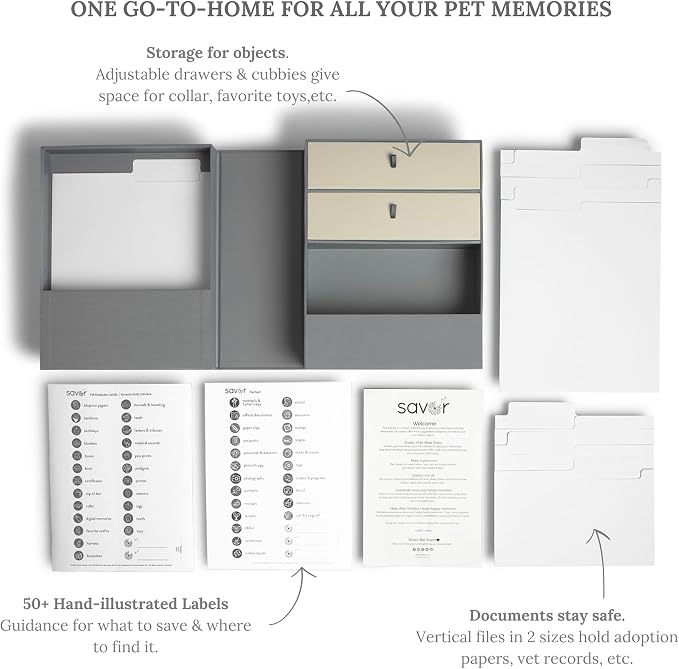 Savor | Personalizable Pet Keepsake Organizer | Keep Vet Records, Tags, Collars and Fido’s Favorite Toy Organized and Cherished Pet Memories Safe in One Convenient Home with This Gift for Pet Parents