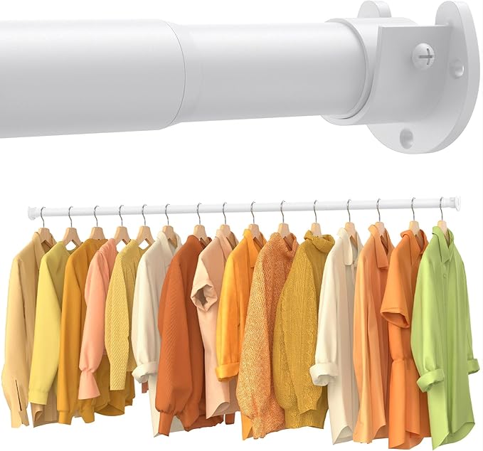 Closet Rods for Hanging Clothes, 17-84 Inch No-Cut Stepless Adjustable Closet Rod, 1.3 Inch Heavy Duty Metal Closet Hanging Rod with Brackets, White Closet Bar for Closet, Laundry Room, RV, Wardrobes
