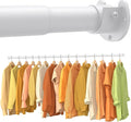 2 Pack Closet Rods for Hanging Clothes, 17-69 Inch No-Cut Stepless Adjustable Closet Rod, 1.3 Inch Heavy Duty Metal Closet Hanging Rod with Brackets, White Closet Bar for Closet, Laundry Room, RV