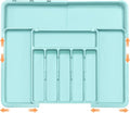 Silverware Organizer Expandable Kitchen Utensil Drawer Organizer Large BPA Free Adjustable Cutlery Silverware Tray for Spoons Forks Knives Storage Divider for Kitchen Flatware 6-9 Slots Turquoise