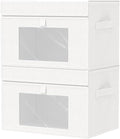 Storage Bins with Lids, Cube Organizer Basket with Window, Closet Boxes with Carrying 2 Handles and Sturdy PP Support Plate, 2 Pack, White, 15 x 9.8 x 9.8 In, XSNY17WL-2