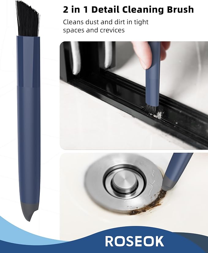 ROSEOK Grout Cleaner Brush Set, Detail Cleaning Brush Set, Nylon Bristles | Crevice Scrub Brushes, Deep Clean Brush Set for Edge, Tile, Sink, Corners, Drains, Blue