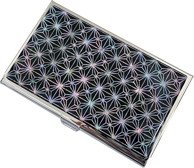Mother of Pearl Business Card Case Credit Id Name Holder Travel Wallet Art Painting Design Metal Stainless Steel Engraved Slim Purse Pocket Cash Money Wallet (N-Mum Bold)