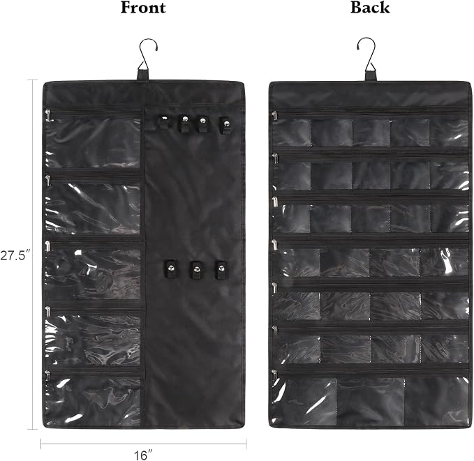 Zilink Hanging Jewelry Organizer for Closet with Zippers Double-Sided Jewelry Holder Organizer Dustproof Jewelry Organizer for Earrings, Necklaces, Rings, Bracelets, Black