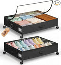 Yecaye 80L Under Bed Storage with Wheels, 2 Pack Under Bed Storage Containers with Lids for Clothes, Shoes and Blankets, Metal Rolling Underbed Storage Drawers for Bedrooms and Dorms, Black