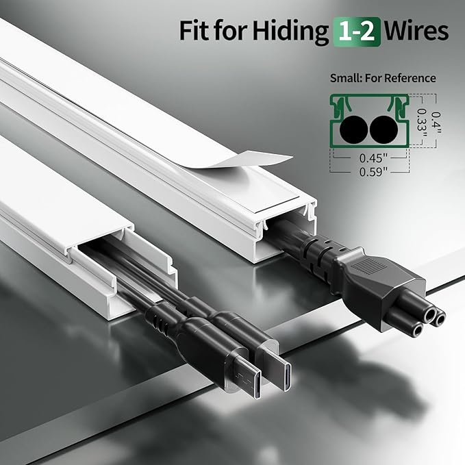 212.6in Cord Hider for TV on Wall, Cord Covers for 1-2 Wires on Wall, Self-Adhesive Wire Hider Wire Covers for Cords on Walls, Paintable Cable Hider Cable Raceway to Hide Cords, W0.59 H0.4in, White