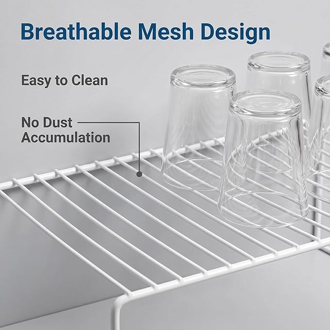 iPEGTOP Set of 4 Kitchen Cabinet Shelf Organizer, Medium (13 x 9.4 Inch) Bathroom Cabinet Organization Wire Shelf Rack, Rustproof Storage Space Saver Shelves for Countertops Pantries Utensils -White