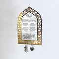Islamic Wall Art, Acrylic Wood Wall Hanging Organizer with Hooks, Ramadan Mubarak Eid Mubarak Decor, Crescent Moon Key Holder, Islamic Home Decor for Entryway, Ramadan Eid Gifts for Women, Gold-White