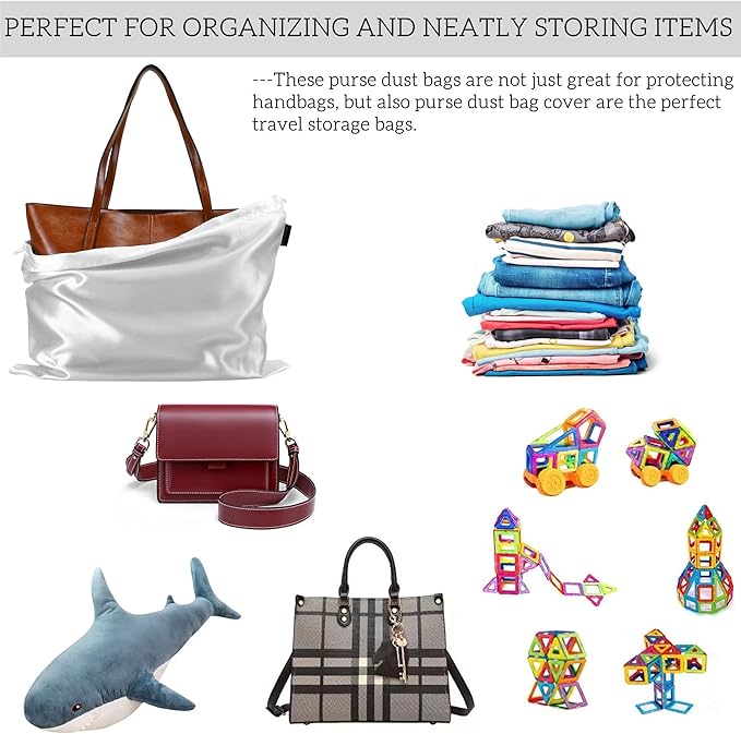 12 Pack Dust Bags for Handbags Storage Silk Cloth Bag With Drawstring Travel Storage Pouch for Handbag Purse Shoes Boots