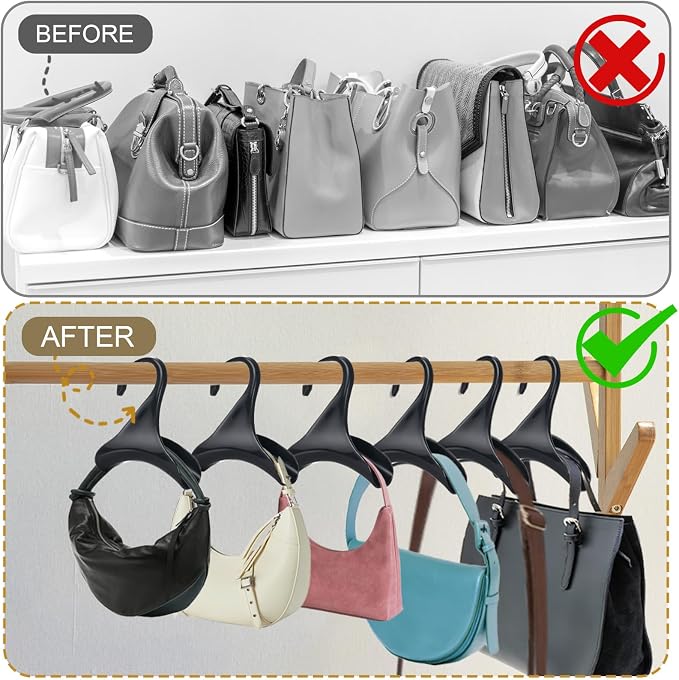 Bag Hanger, 12 Pcs Black Purse Hangers for Closet, Handbag Hangers for Closet, Handbag Organizer Hooks, Bag Organizer Hanging Hooks for Backpacks Satchels Tote Bag Home Storage (Black)