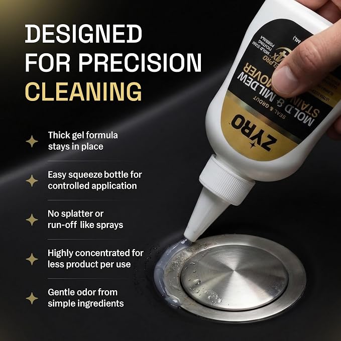 Zyro Mold Stain Remover Gel | Heavy Duty Mold & Mildew Stain Remover | Tile, Grout & Caulk Cleaner | Front Load Washing Machine Seal Cleaner | Bathroom Shower Cleaner | 7 Oz