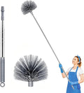 Cobweb Duster with Extension Pole, Upgraded Heavy Duty Thickened Stainless Steel Telescopic Handle for High Ceilings & Ceiling Fans, 90" Total Reach (15.7" Compact), Medium Stiff Bristles (Grey)