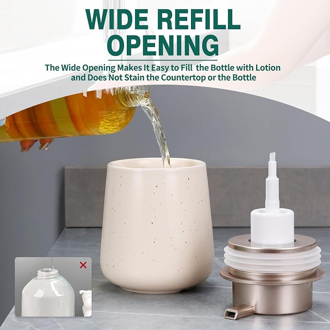 Bosilunlife 12Oz Ceramic Foam Soap Dispenser for Bathroom Kitchen Counter | Premium countertop foam pump creates delicate dense foam, stable desktop placement, Apricot with Speckle