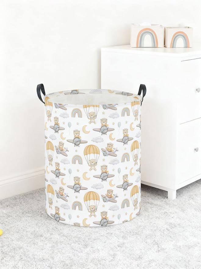 Kids Laundry Hamper,Animal Laundry Basket Collapsible Bear Storage Baskets for Home Decor,Office,Home Organizer,(Airplane Bear