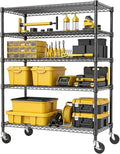 Black Storage Wire Rack Shelf, 24 inch Metal Shelving for Garage Pantry | 5 Tier Steel Adjustable 1500LBS Pantry Shelving Utility Wire Shelving Unit with Wheels, 23.6" D X 53.1" W X 73.6" H