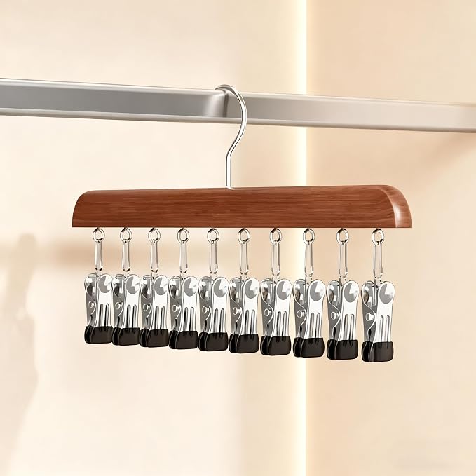 4 Pack Hat Hangers for Closet Display, Wooden Hat Storage Organizer with 40 Metal Clips for Baseball Caps, Summer Hat Rack for Beanie, Skullies, Visors, Walnut Brown Color