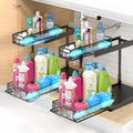 Under Kitchen Sink Pull Out Organizer, Pull Out Under Cabinet Organizer with 2 Tier for Kitchen Bathroom, Home Kitchen Storage Organization, Black, 2 Pack