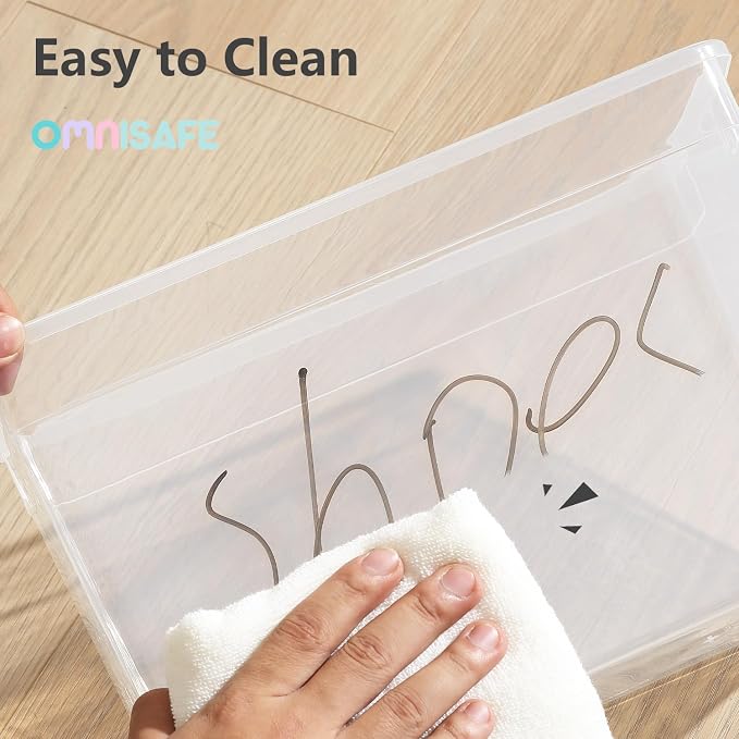 Stackable Plastic Storage Shoebox,Clear Bins (Transparent 8Pack) | BPA-Free, Nestable, Home and Office, Latching Lid, Multi-Purpose