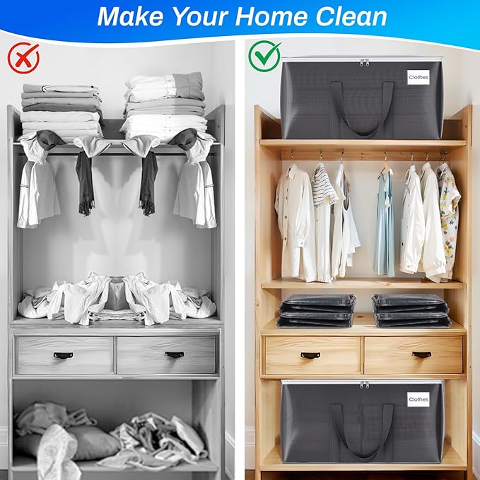 ElegantArray 10 Pack Moving Bags Heavy Duty, Moving Boxes, Storage Bags with Zipper & Handles & Tag for College & Dorm Moving Supplies Grey Laundry Hamper Bag, Foldable Space-saving Totes (125L, Grey)