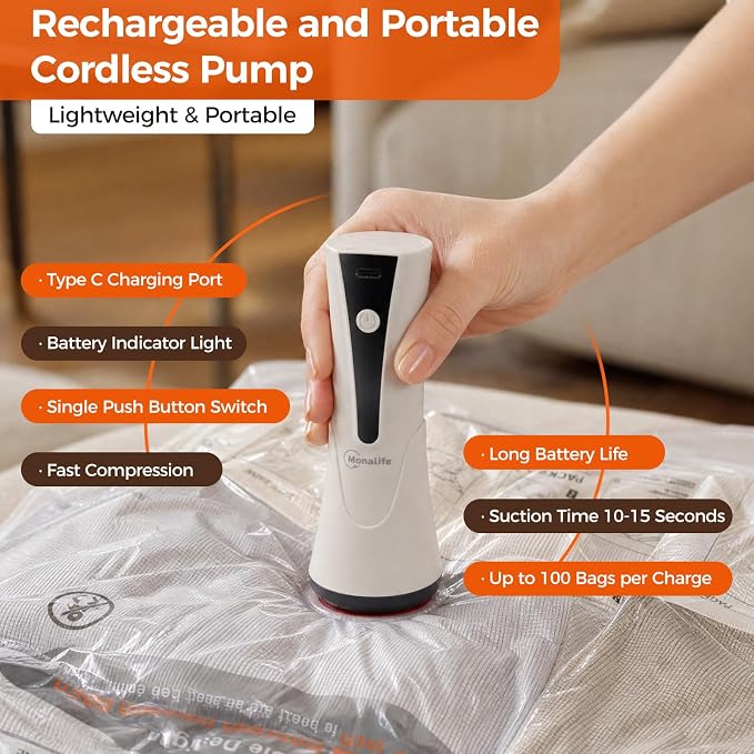 Vacuum Seal Bags for Clothing Travel with Electric Pump,16 Pack | Fits Carry-On, Luggage, and Suitcase | Reusable Airtight Seal Prevents Leaks | Save 85% Volume for Clothes & Bedding