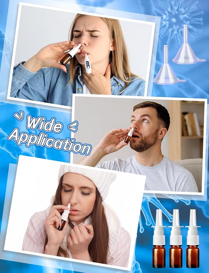 20 Pcs Nasal Spray Bottles, 5ML/0.17OZ 12 Pcs Brown Empty Glass Refillable Nasal Spray Bottle with 4 Funnels and 4 Labels