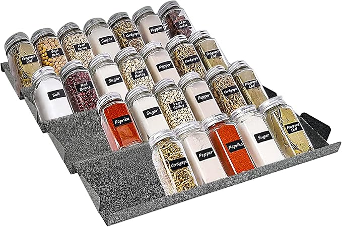 Spice Drawer Organizer for Kitchen, Adjustable Expandable Spice Rack Tray Insert 4 Tiers for Cabinet Drawer, 12.8" Wide x 17.5" Deep