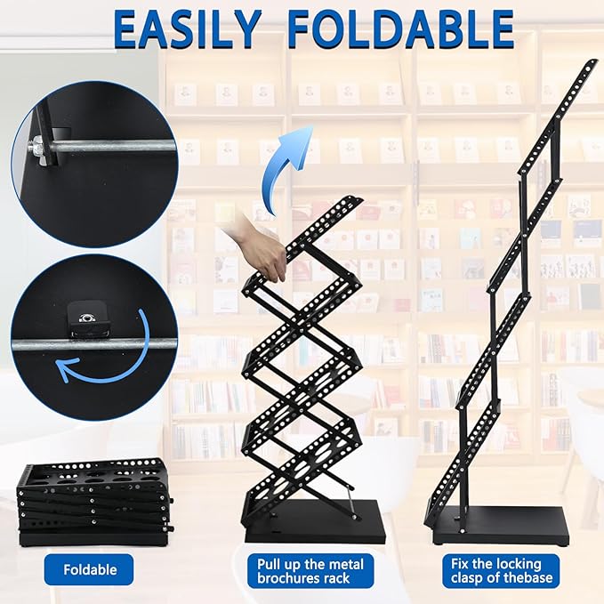 Foldable Brochure Display Stand with Carrying Bag, Literature Stand, 2 Pack | Literature Rack for Trade Shows, Exhibitions, Office, and Retail Stores. Metal, Portable, and Easy to Assemble, Black Finish