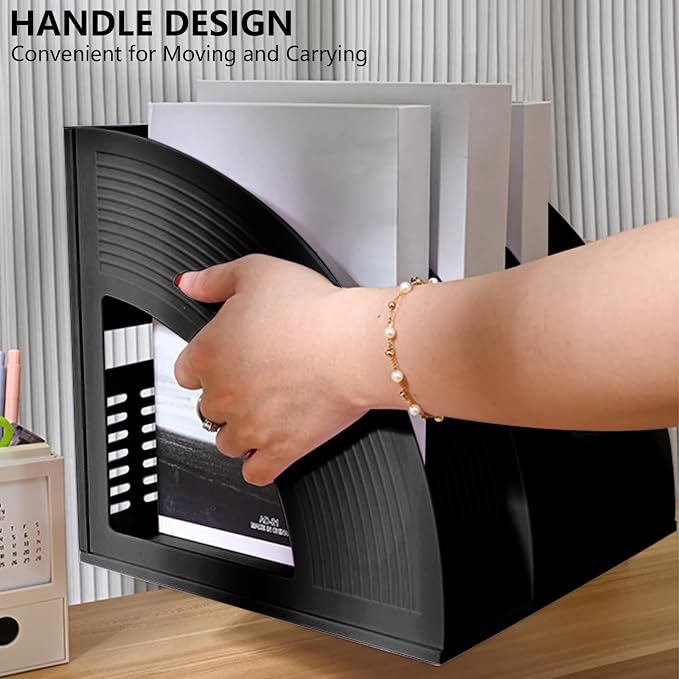 Marte Vanci Magazine File Holder, Binder Holder Book Desktop Organizer Plastic Storage Sturdy Vertical 3 Section Folder Black