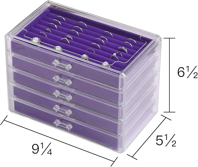 Frebeauty Extra Large Acrylic Jewelry Box for Women 5 Layers Clear Jewelry Organizer Velvet Earring Box with 5 Drawers Rings Display Case Necklaces Holder Tray for Women Girls(Purple) | Jewelry Storage for Rings Earrings Bracelets,Dustproof,Velvet Lini...