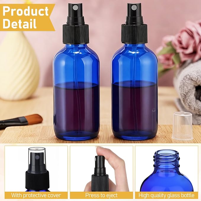 Maxcheck 50 Pieces 4oz Glass Spray Bottles for Essential Oil Small Empty Spray Mist Bottle Empty Fine Mist and Refillable Mister Refillable Liquid Containers for Perfumes, Cleaning(Blue)