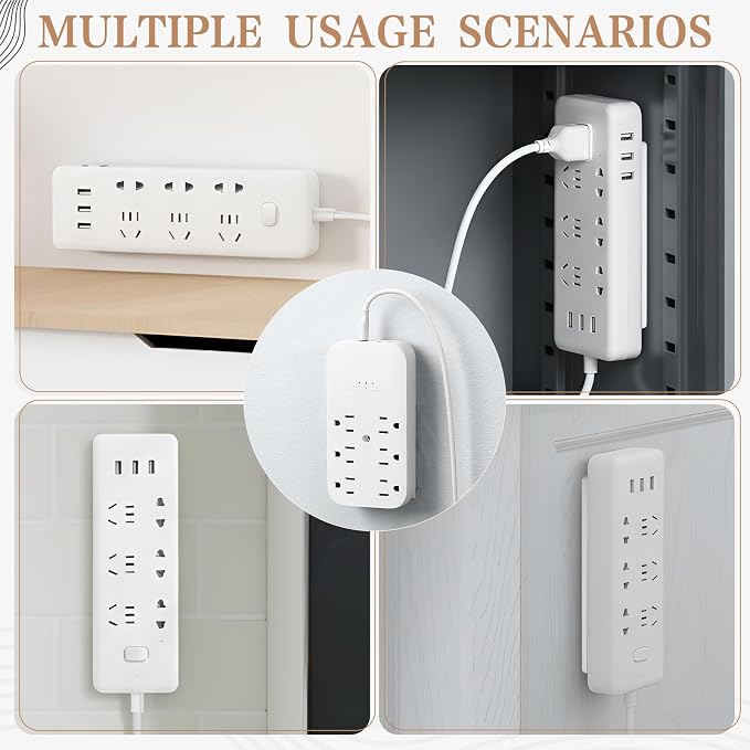 Yinkin 12 Pcs Power Strip Holder Self Adhesive Power Strip Wall Mounted Protector Punch Free Cable Management System Plug-in Surge Protector Holder for Computer Office