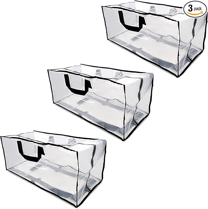 ZENPAC Clear Blanket Storage with Handles, Zippered Plastic Bags, Heavy Duty, Waterproof for Packing Clothes, Linens, Comforters, 27x12x13.75, 3 Pack