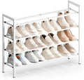 Bumusty 4-Tier Expandable Shoe Rack for Closet, 18“-33” Adjustable Shoe Rack for Small Space, Small Shoe Organizer for Front Door, Sturdy Metal, White