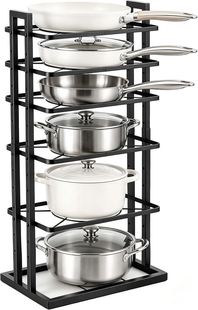 HULISEN Pots and Pans Organizer Under Cabinet, Adjustable Pot and Pan Organizer(14.8" to 26.2"), Vertical Pan Organizers Inside Cabinet, Kitchen Storage Rack for 12" Cookware Lids Baking Trays
