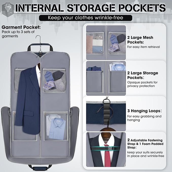 RAINSMORE Garment Bags for Travel Carry On Garment Bag for Hanging Clothes, Suit Bag for Business Trips with Shoes bag & Shoulder Strap, Waterproof Foldable Suit Luggage Bag for Men Women, Blue