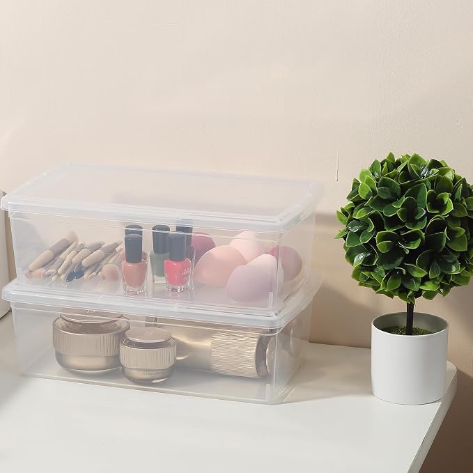 6 Qt 6 Pack Latching Storage Box,Plastic Clear Storage Bins With Lids | Transparent View,Stackable,Clear,Space-Saving,Durable,See Through,Plastic,,Dust Protection