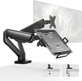 monTEK Laptop Arm Mount for Desk for Max 32” Screen and 18” Notebook, Dual Monitor Stand with Adjustable Laptop Holder, Holds up to 19.8 lbs, Full Motion Arm with Clamp/Grommet Base, 75/100 VESA Mount